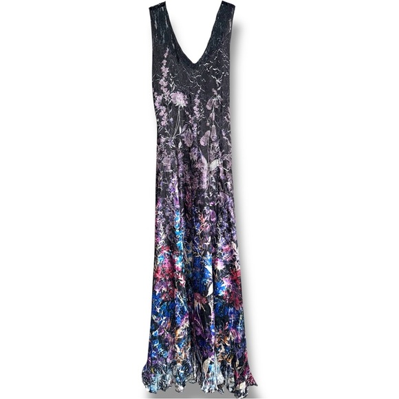 Komarov Floral Maxi Dress M Whimsigoth Alice V-Neck Lace Up Back Crinkle Rainbow - Picture 1 of 14